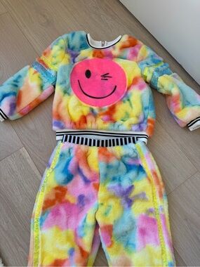 Kids Rainbow Plush Matching Set with Pink Winking Smiley
